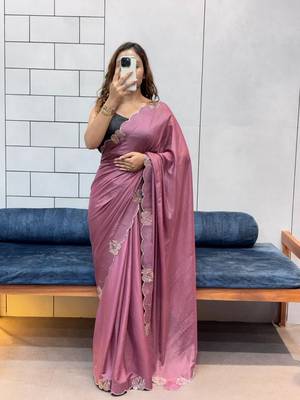 onionpink two tone chocolate fabric with siroski diamond work saree with blouse 1