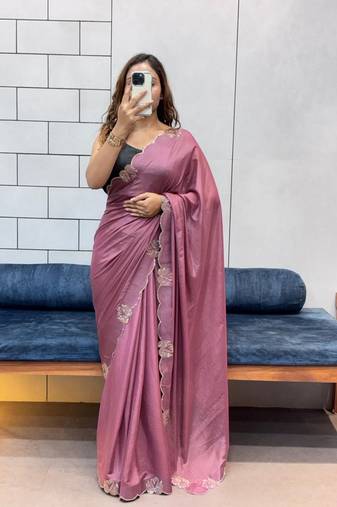 onionpink two tone chocolate fabric with siroski diamond work saree with blouse