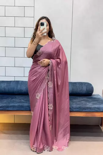 onionpink two tone chocolate fabric with siroski diamond work saree with blouse