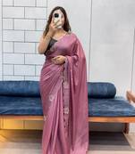 onionpink two tone chocolate fabric with siroski diamond work saree with blouse