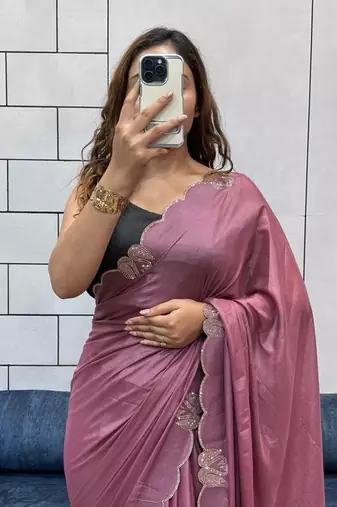 onionpink two tone chocolate fabric with siroski diamond work saree with blouse
