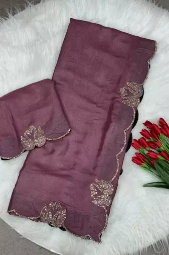 onionpink two tone chocolate fabric with siroski diamond work saree with blouse
