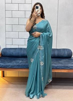 rama two tone chocolate fabric with siroski diamond work saree with blouse 1