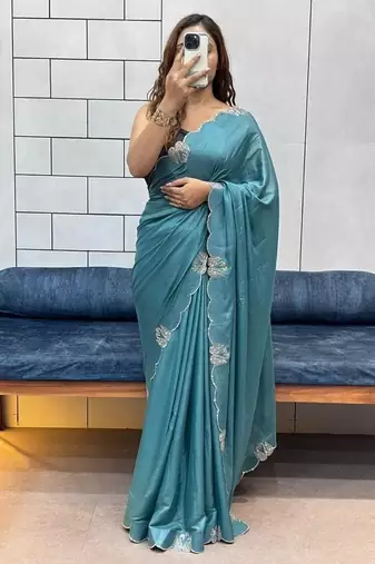 rama two tone chocolate fabric with siroski diamond work saree with blouse