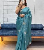 rama two tone chocolate fabric with siroski diamond work saree with blouse