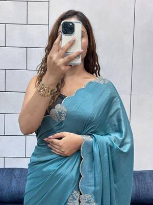 rama two tone chocolate fabric with siroski diamond work saree with blouse 2