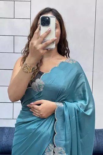 rama two tone chocolate fabric with siroski diamond work saree with blouse