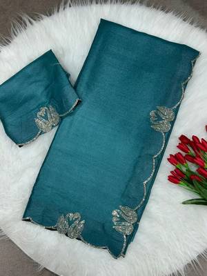 rama two tone chocolate fabric with siroski diamond work saree with blouse 3