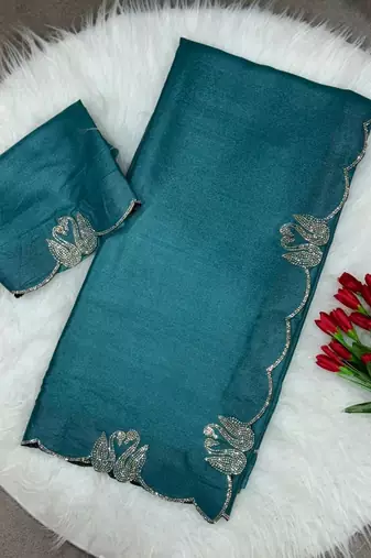 rama two tone chocolate fabric with siroski diamond work saree with blouse