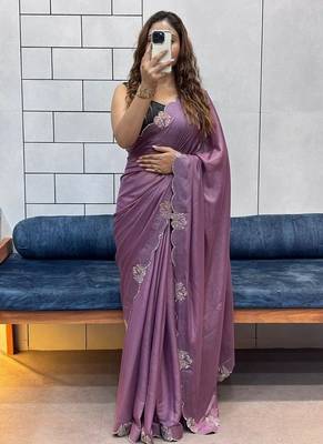 lavender two tone chocolate fabric with siroski diamond work saree with blouse 1