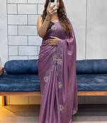 lavender two tone chocolate fabric with siroski diamond work saree with blouse