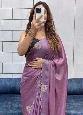 lavender two tone chocolate fabric with siroski diamond work saree with blouse 2