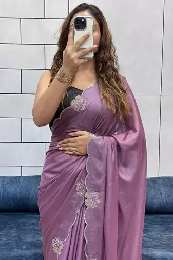 lavender two tone chocolate fabric with siroski diamond work saree with blouse
