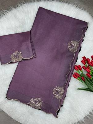 lavender two tone chocolate fabric with siroski diamond work saree with blouse 3