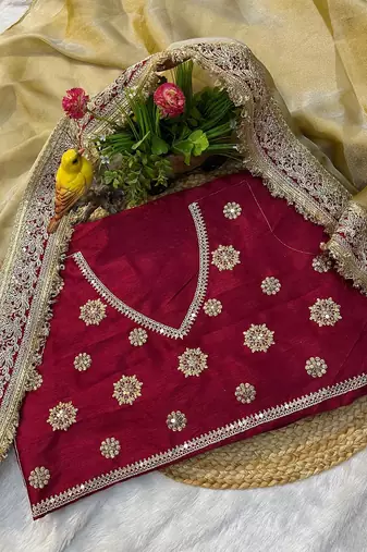 cream mocha silk blend with coading sequin lace work saree with unstitched blouse