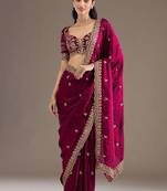 ranipink fendy satin silk blend with sequence work saree with unstitched blouse