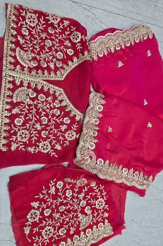 ranipink fendy satin silk blend with sequence work saree with unstitched blouse