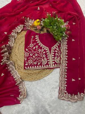 ranipink fendy satin silk blend with sequence work saree with unstitched blouse 5