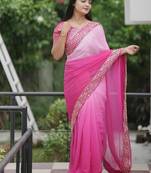 ranipink faux georgette with real mirror work lace border saree with blouse
