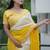 yellow faux georgette with real mirror work lace border saree with blouse