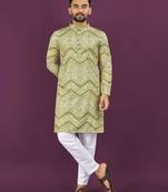 Light green rayon laheriya digital print crochet work embroidery straight men's kurta pyjama