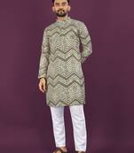 Olive rayon laheriya digital print crochet work embroidery straight men's kurta pyjama