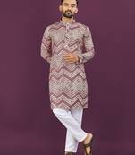 Dusty purple rayon laheriya digital print crochet work embroidery straight men's kurta pyjama