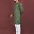 Olive viscose silk sequins embroidery straight men's kurta pyjama