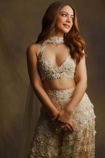 Ivory And Beige embroidered chiffon sharara with blouse and dupatta