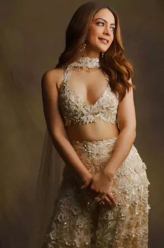 Ivory And Beige embroidered chiffon sharara with blouse and dupatta