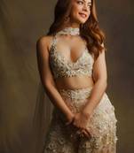 Ivory And Beige embroidered chiffon sharara with blouse and dupatta