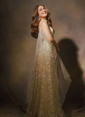 Ivory And Beige embroidered chiffon sharara with blouse and dupatta 2