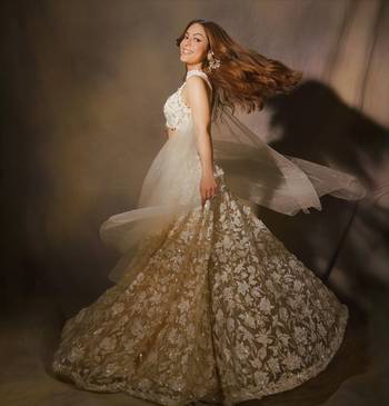 Ivory And Beige embroidered chiffon sharara with blouse and dupatta 3