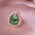 Women elegant green agate adjustable ring featuring gold leaf in vintage style
