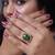 Women elegant green agate adjustable ring featuring gold leaf in vintage style