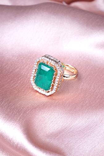 Women luxurious green kundan adjustable  ring with royal charm