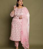 Women's pure cotton jaipuri printed & embroidered kurta & pant with dupatta