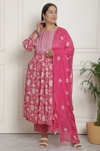 Women's pure cotton jaipuri printed & embroidered kurta & pant with dupatta