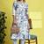 Off white & light blue women's cotton jaipuri printed kurta with pant