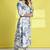 Off white & light blue women's cotton jaipuri printed kurta with pant