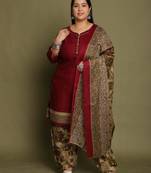 Wine cotton blend printed ready to wear patiala salwar suit