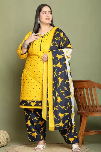 Mustard cotton blend printed ready to wear patiala salwar suit