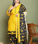 Mustard cotton blend printed ready to wear patiala salwar suit