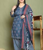 Grey & white cotton blend printed ready to wear patiala salwar suit