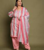 Peach & white cotton blend printed ready to wear patiala salwar suit