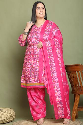 Pink cotton blend printed ready to wear patiala salwar suit