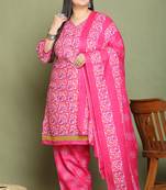 Pink cotton blend printed ready to wear patiala salwar suit