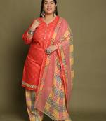 Peach cotton blend printed ready to wear patiala salwar suit