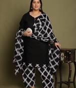 Black cotton blend printed ready to wear patiala salwar suit