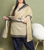 Beige cotton printed ready to wear salwar suit